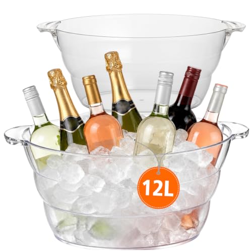 12L Clear Plastic Ice Bucket for Parties - Large Capacity, Shatterproof, Handles