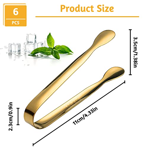 Mini Gold Stainless Steel Ice Tongs & Sugar Tongs Set - 6 Pieces for Drinks & Desserts