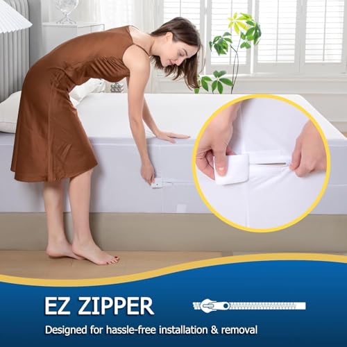 Queen Waterproof Zippered Mattress Encasement - Soft, Noiseless, Machine-Washable Cover for 7"-15" Deep Mattresses
