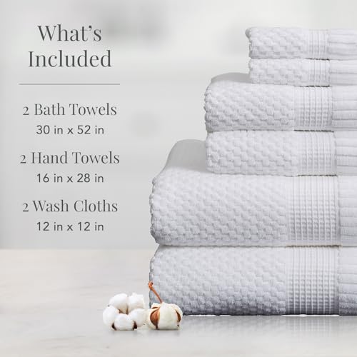 6-Piece Premium Cotton Bath Towel Set - Quick-Dry Absorbent White Towels