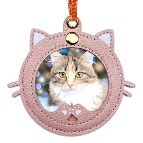 Pink Cat Shape Christmas Photo Frame Ornament Personalised Pet Keepsake