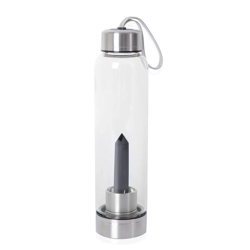 SHOP LC DELIVERING JOY Crystal Water Bottle Glass Clear Quartz with Spiritual Energy Stainless Steel Perfect for Yoga Meditation Healing Stones Birthday Christmas Gifts