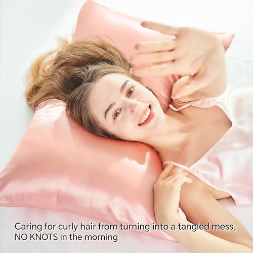 BEDELITE Zipper Satin Pillowcase Set of 2, Standard 20"x26" for Hair & Skin - Coral