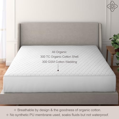 Organic Cotton Mattress Pad Cover - GOTS Certified King Size, 20-Inch Deep Pocket