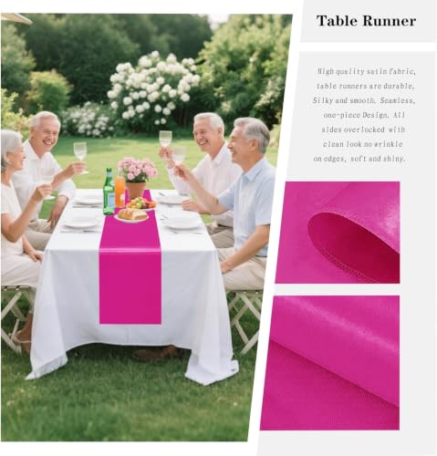 Fuchsia Satin Table Runner 12x108 Inch Pack of 15 for Weddings & Parties - Variation of Fuchsia / 12"x108" 15PCS