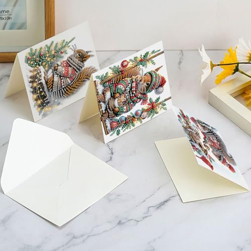 Antor 6-Pack Squirrel Christmas Diamond Painting Cards - DIY Rhinestone Holiday Greeting Set