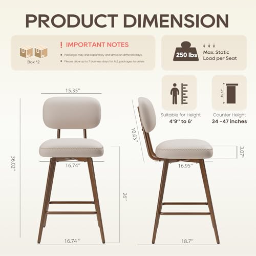 26-Inch Swivel Counter Height Bar Stools, PU Leather Set of 4