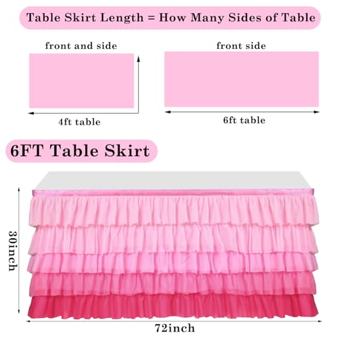 6ft Pink Ruffled Tulle Table Skirt for Rectangle Tables