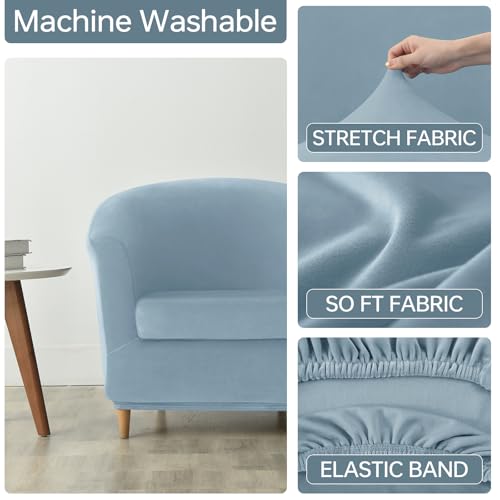 2-Piece Velvet Chair Slipcover Set for Barrel Chairs - Baby Blue