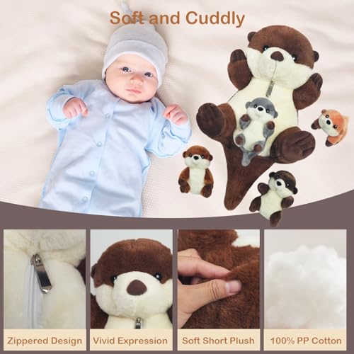 5-Piece Sea Otter Stuffed Animal Set - 17-Inch Mommy with 4 Baby Otters