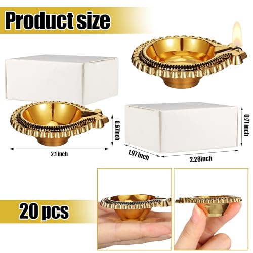20-Piece Brass Indian Diya Set - Gold Oil Lamps for Diwali & Pooja Decor