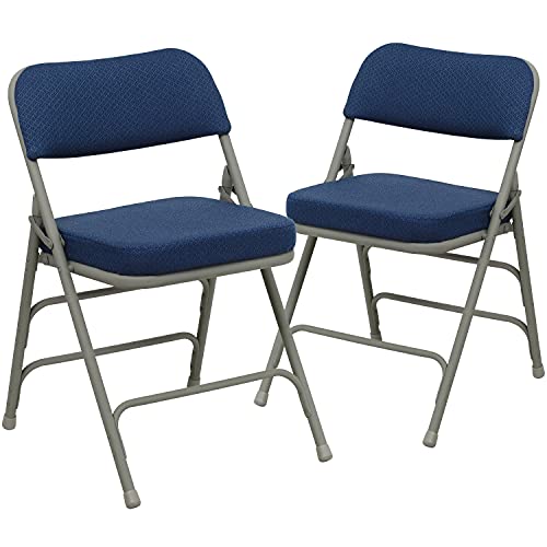 Set of 2 Navy Fabric Padded Folding Chairs with Steel Frame