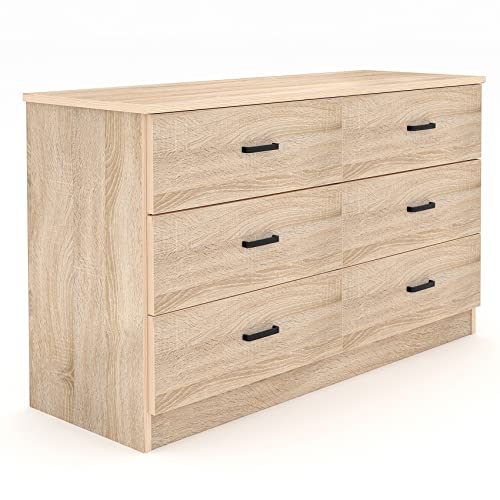 Modern 6-Drawer Wood Dresser - Large Storage Chest for Bedroom and Living Room