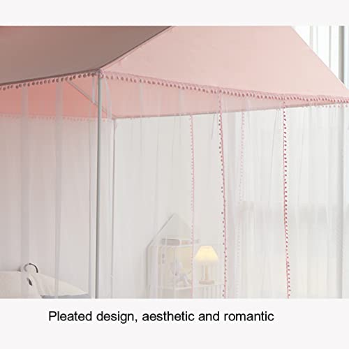 Girls Bed Canopy Mosquito Net with Pompoms for House Bed, Pink