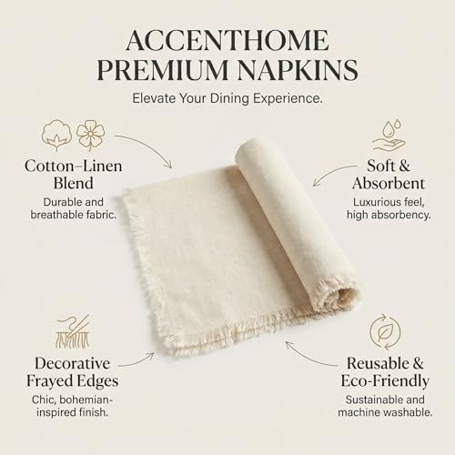 Cotton Linen Blend Cloth Napkins, 18x18 Inch Dinner Napkins, Set of 12