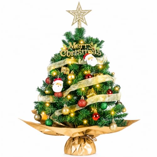 24 Inch Tabletop Christmas Tree with Lights and Decorations - HRZOUKP