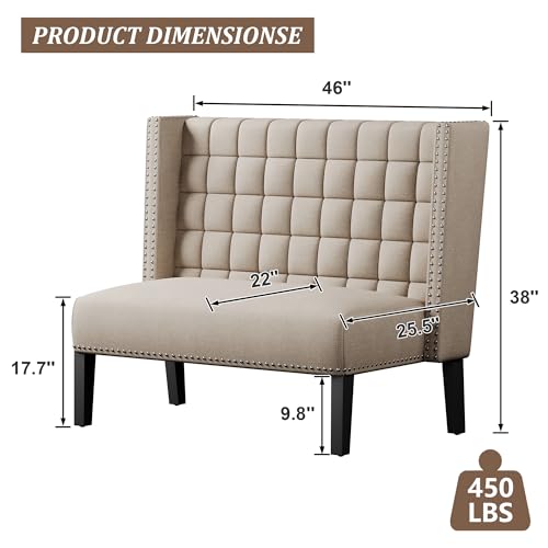Modern Upholstered Loveseat Bench with Tufted Back and Tapered Wood Legs