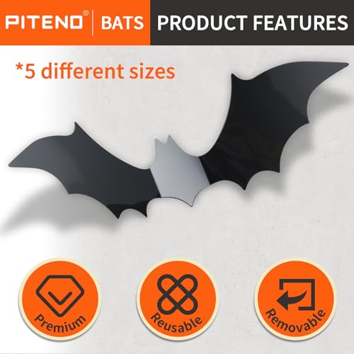 140Pcs 3D Black Bat Stickers for Halloween Decor - PVC Wall Decals
