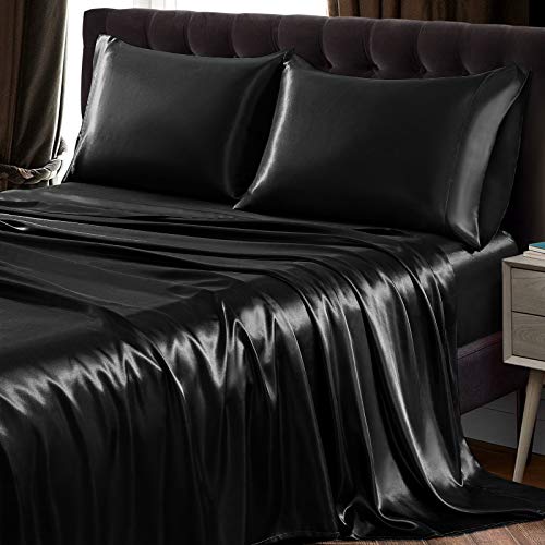 Twin XL Satin Sheet Set, 3-Piece Silky Bedding for College Dorm