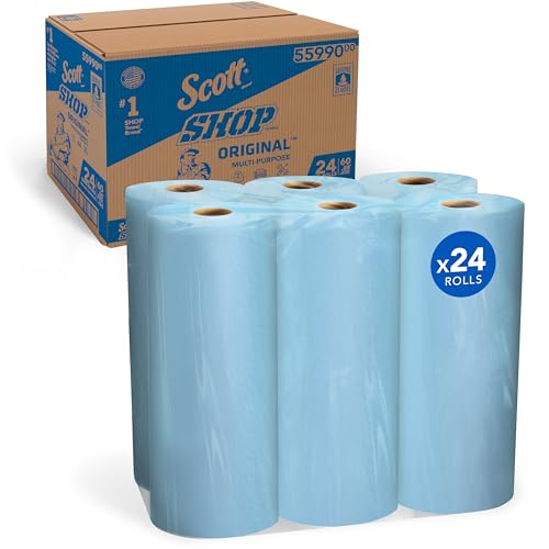 Heavy-Duty Blue Shop Towels Big Rolls, 24-Pack Case (1,400 Towels)