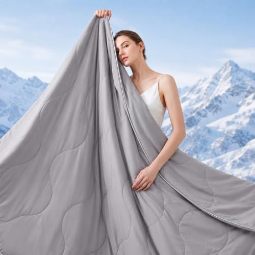 Cooling Comforter Queen Size - Lightweight Summer Blanket for Night Sweats, Grey