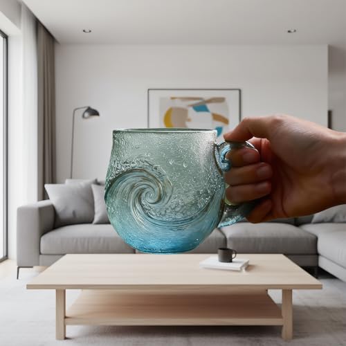 Ocean Wave Glass Mug - Retro Sea Glass Coffee Cup for Home & Office