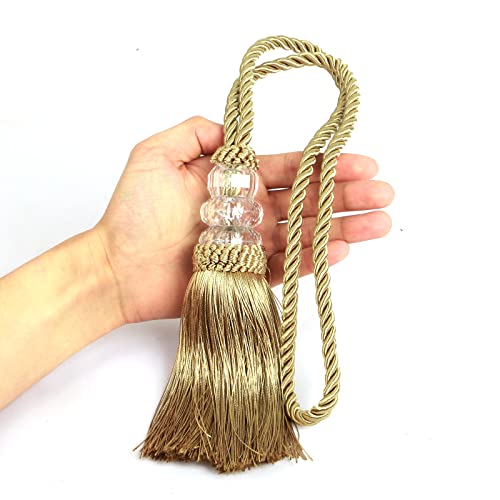 2 Pack Gold Tassel Curtain Tiebacks - Decorative Rope Holdbacks