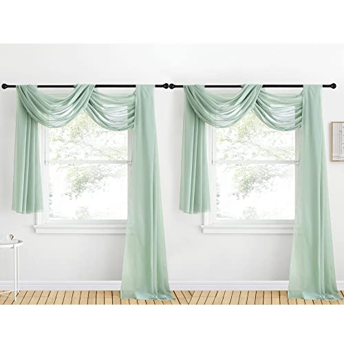NICETOWN Voile Sheer Scarf Valances for Windows, 216" Extra Long Window Dressings for Anniversary/Wedding Design, Sage Green, 60" Wide, 2 Pieces