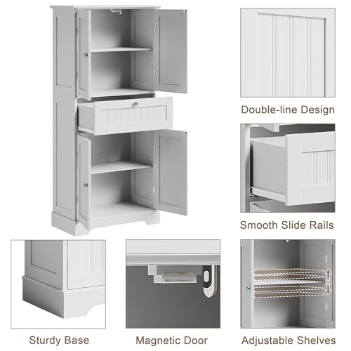 51-inch Tall Bathroom Floor Cabinet with Adjustable Shelves and Drawer