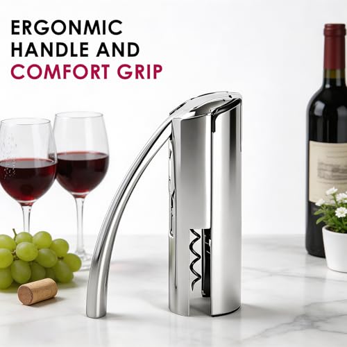 KAYCROWN Stainless Steel Lever Corkscrew Wine Opener with Foil Cutter & Extra Spiral