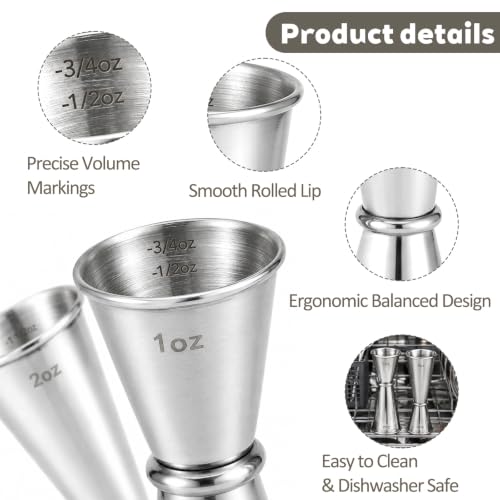 Premium Stainless Steel Double Jigger for Bartending - 1oz and 2oz Measuring Cups, Professional Cocktail Tool Set