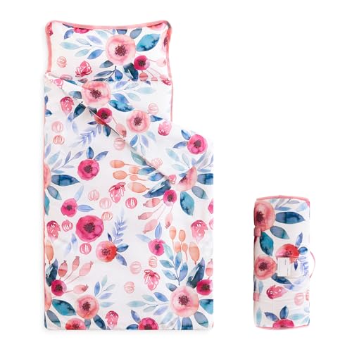 Floral Toddler Nap Mat with Removable Pillow and Blanket, Mauve Pink