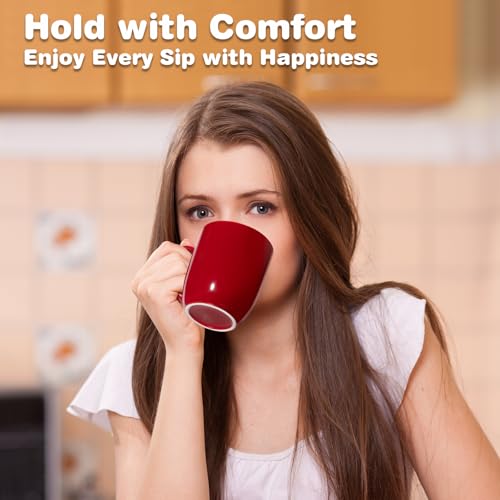Urbanstrive Red Ceramic Coffee Mug Set of 4 16oz Tea Cups - Durable & Microwave Safe