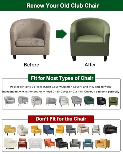 Stretch Green Barrel Club Chair Cover - Soft & Washable Tub Slipcover
