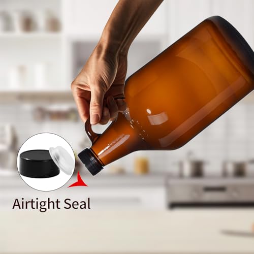 Amber Glass Growlers 64 oz - 3 Pack Half-Gallon Jugs for Home Brewing