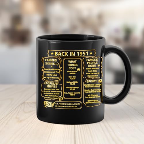 QUPT 11oz Vintage Coffee Mug 75th Birthday Gift for Women Men 1951 Edition