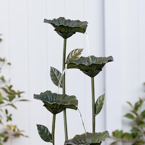 Zinc Metal Flower Tabletop Fountain with River Stones for Indoor and Outdoor