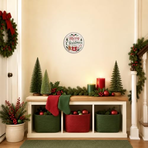 Merry Christmas Metal Sign 8x8in Holiday Seasonal Decor - Entryway Wall Art