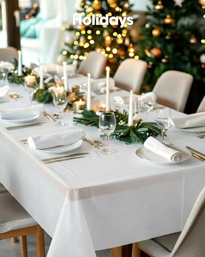 Disposable Plastic Tablecloths 8 Pack - White Rectangle 54 x 108 Inch
