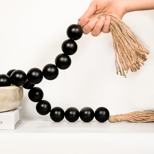 Extra Large Wooden Bead Garland - 41 Inch Farmhouse Decor with Tassels
