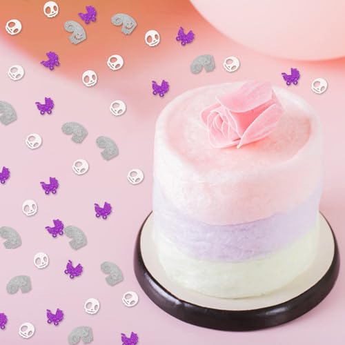 MINiyeLY 120pcs Little Nightmare Confetti Halloween Baby Shower Table Scatter, Purple Skeleton Carriage