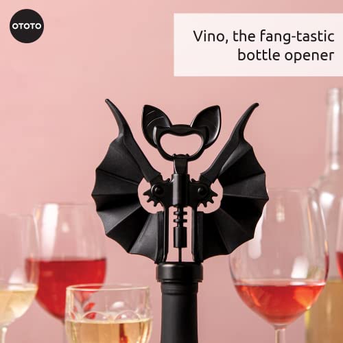 OTOTO Vino Spooky Bat Corkscrew & Bottle Opener, 2-in-1 Wine & Beer Opener, Silicone Heat-Resistant Basting Brush & Spatulas