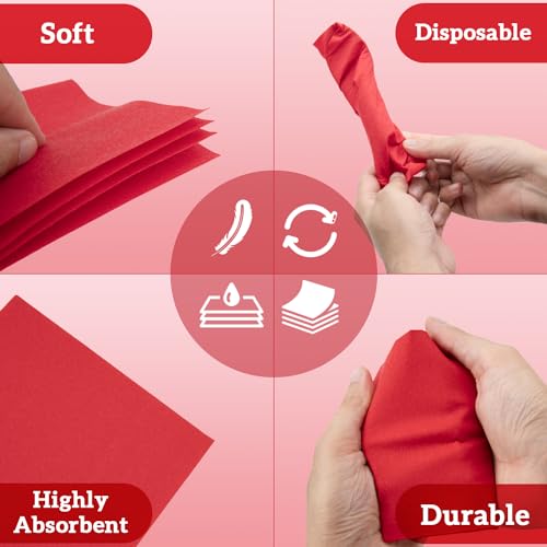 B.M.E 500 Pack Red Disposable Cocktail Napkins - Soft, Absorbent & Eco-Friendly