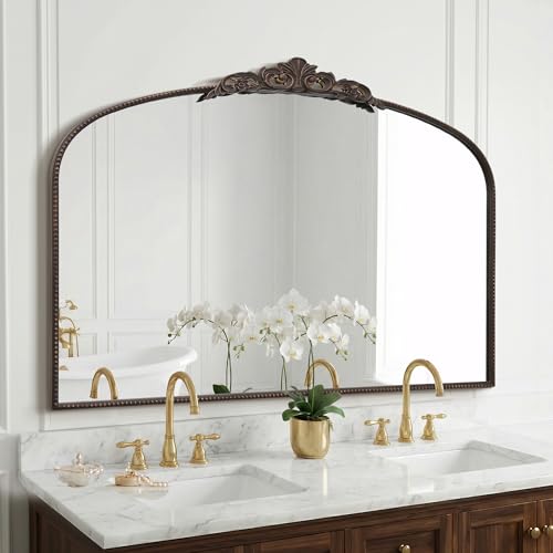 Large Arched Baroque Wall Mirror, 48x33 Inch Antique Bronze Decorative Mirror