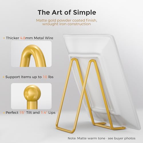 6-Inch Metal Plate Stand for Display - Gold Decorative Picture Easel (2 Pack)