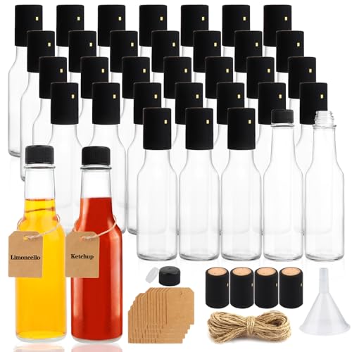 35 Pack 5oz Glass Hot Sauce Bottles with Screw Caps and Funnel