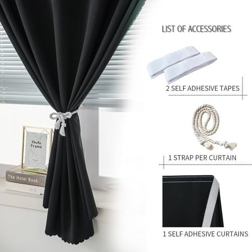 Self-Adhesive Blackout Curtain Panel - No-Drill Stick-On Shade (35" x 59", Black)