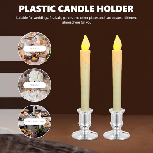 20Pcs Silver Candlestick Holders Set Vintage Flameless Candle Bases 6x5.8x5.8cm