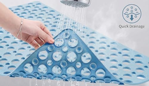 Non-Slip TPE Bathtub Mat with Suction Cups, 30x17 Inch, Blue