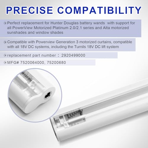 18V DC Motorized Shade Battery Wand for 12 AA Batteries, Fireproof PC